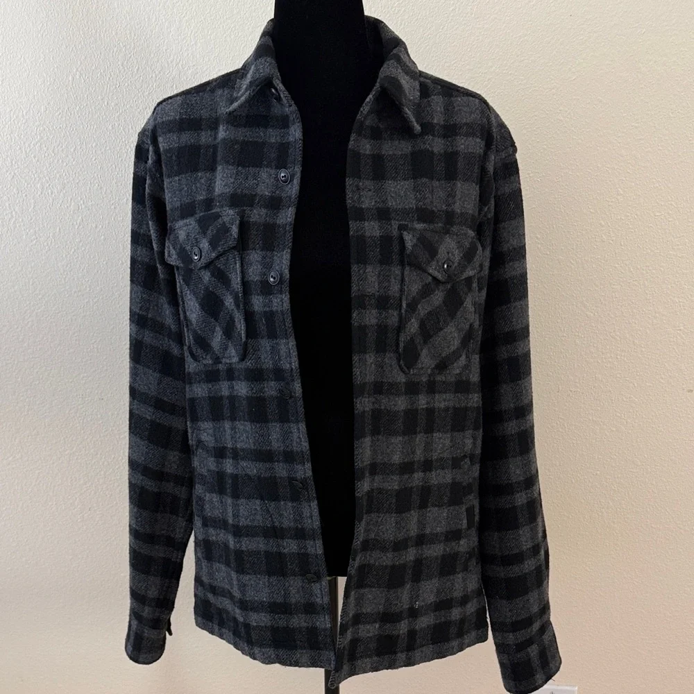 Men’s Theory Black & Gray Plaid Wool Jacket Shirt - Picture 11 of 14
